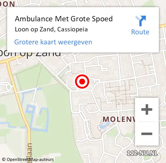 Locatie op kaart van de 112 melding: Ambulance Met Grote Spoed Naar Loon op Zand, Cassiopeia op 7 juli 2015 16:23