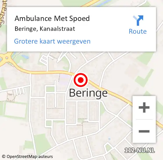 Locatie op kaart van de 112 melding: Ambulance Met Spoed Naar Beringe, Kanaalstraat op 7 juli 2015 16:30