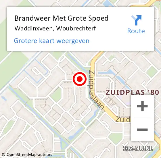 Locatie op kaart van de 112 melding: Brandweer Met Grote Spoed Naar Waddinxveen, Woubrechterf op 7 juli 2015 17:55