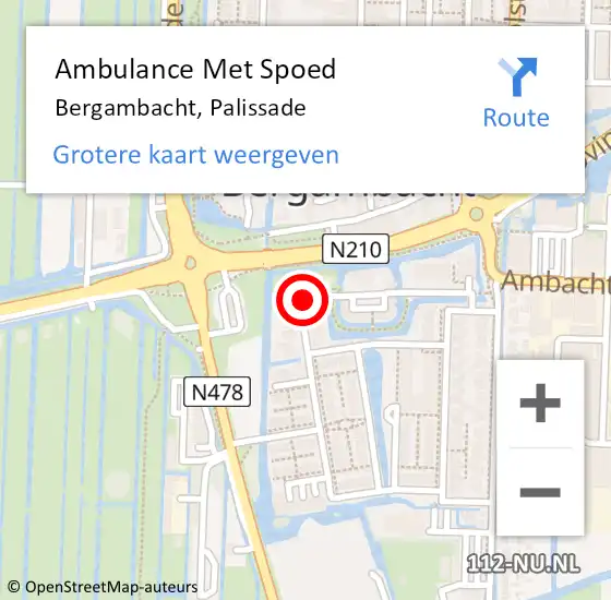 Locatie op kaart van de 112 melding: Ambulance Met Spoed Naar Bergambacht, Palissade op 7 juli 2015 18:37