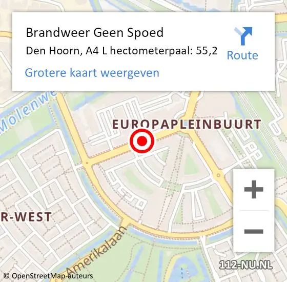 Locatie op kaart van de 112 melding: Brandweer Geen Spoed Naar Den Hoorn, A4 L hectometerpaal: 55,2 op 7 juli 2015 18:39