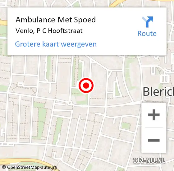 Locatie op kaart van de 112 melding: Ambulance Met Spoed Naar Venlo, P C Hooftstraat op 7 juli 2015 20:53