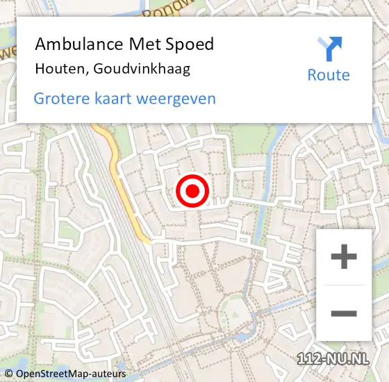 Locatie op kaart van de 112 melding: Ambulance Met Spoed Naar Houten, Goudvinkhaag op 7 juli 2015 21:13