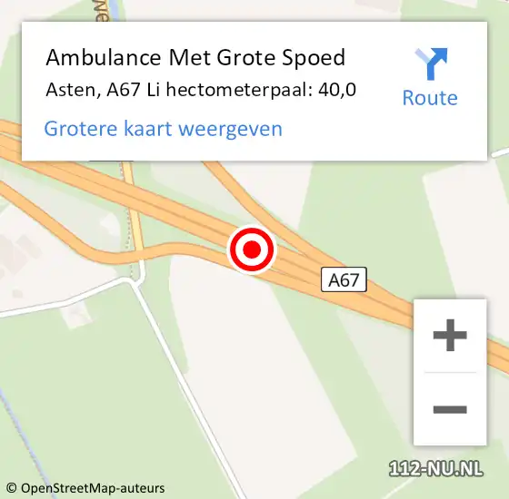 Locatie op kaart van de 112 melding: Ambulance Met Grote Spoed Naar Asten, A67 Li op 7 juli 2015 22:46