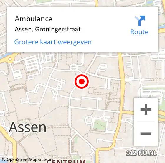 Locatie op kaart van de 112 melding: Ambulance Assen, Groningerstraat op 7 juli 2015 23:57