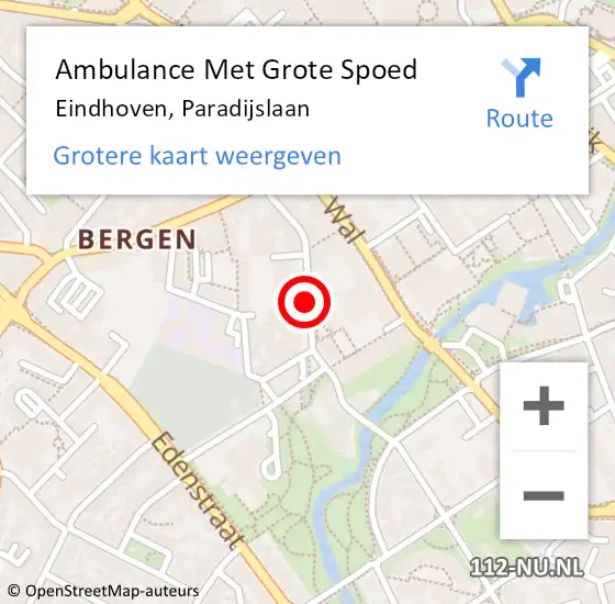 Locatie op kaart van de 112 melding: Ambulance Met Grote Spoed Naar Eindhoven, Paradijslaan op 8 juli 2015 01:34