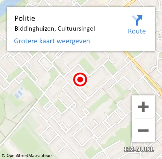 Locatie op kaart van de 112 melding: Politie Biddinghuizen, Cultuursingel op 13 november 2013 14:04