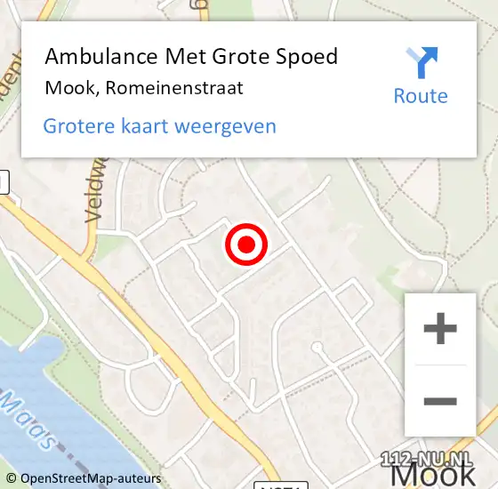 Locatie op kaart van de 112 melding: Ambulance Met Grote Spoed Naar Mook, Romeinenstraat op 13 november 2013 14:11