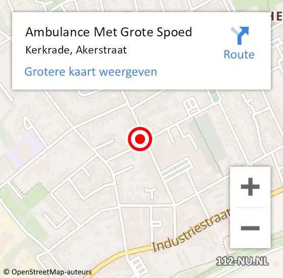 Locatie op kaart van de 112 melding: Ambulance Met Grote Spoed Naar Kerkrade, Akerstraat op 8 juli 2015 10:14