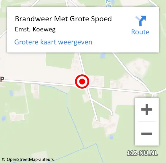 Locatie op kaart van de 112 melding: Brandweer Met Grote Spoed Naar Emst, Koeweg op 8 juli 2015 10:34