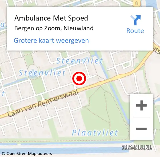 Locatie op kaart van de 112 melding: Ambulance Met Spoed Naar Bergen op Zoom, Nieuwland op 8 juli 2015 12:08