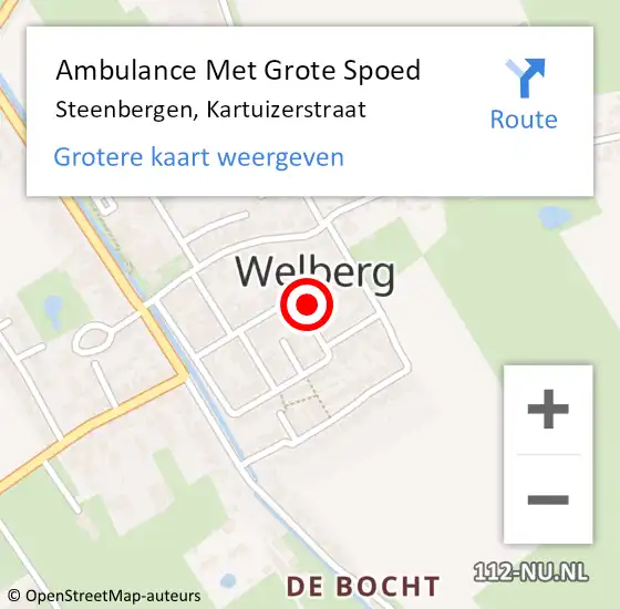 Locatie op kaart van de 112 melding: Ambulance Met Grote Spoed Naar Steenbergen, Kartuizerstraat op 8 juli 2015 12:39