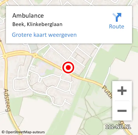 Locatie op kaart van de 112 melding: Ambulance Beek, Klinkeberglaan op 8 juli 2015 13:10