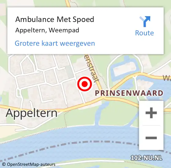 Locatie op kaart van de 112 melding: Ambulance Met Spoed Naar Appeltern, Weempad op 8 juli 2015 13:35