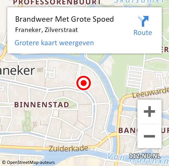 Locatie op kaart van de 112 melding: Brandweer Met Grote Spoed Naar Franeker, Zilverstraat op 8 juli 2015 16:15