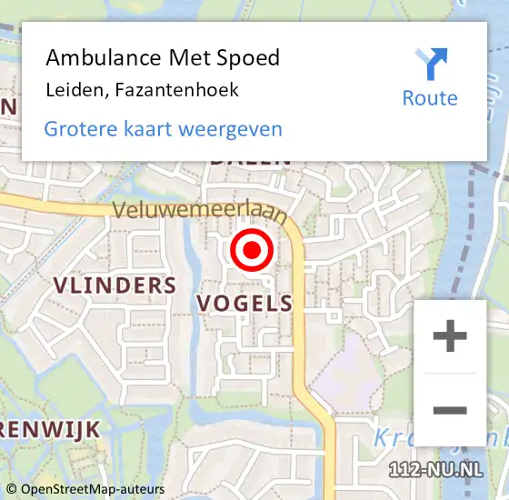 Locatie op kaart van de 112 melding: Ambulance Met Spoed Naar Leiden, Fazantenhoek op 8 juli 2015 17:05