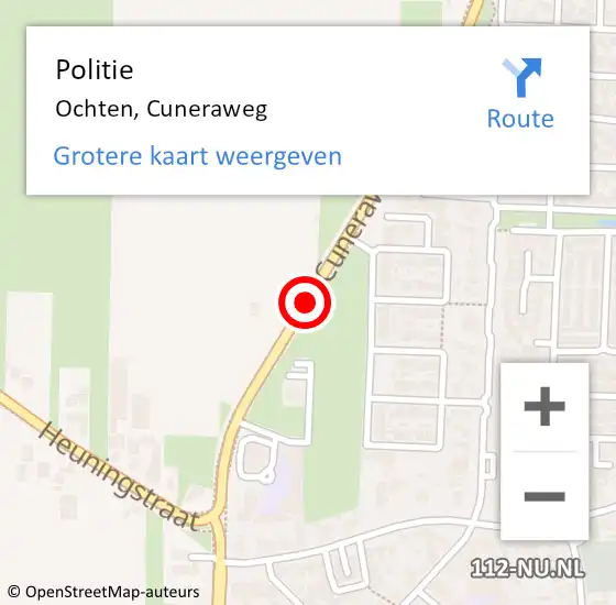 Locatie op kaart van de 112 melding: Politie Ochten, Cuneraweg op 8 juli 2015 17:09