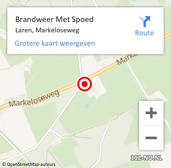 Locatie op kaart van de 112 melding: Brandweer Met Spoed Naar Laren, Markeloseweg op 8 juli 2015 17:27