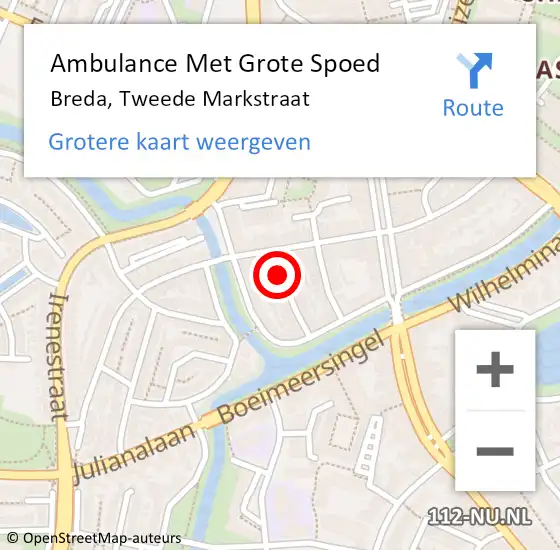 Locatie op kaart van de 112 melding: Ambulance Met Grote Spoed Naar Breda, Tweede Markstraat op 8 juli 2015 19:28