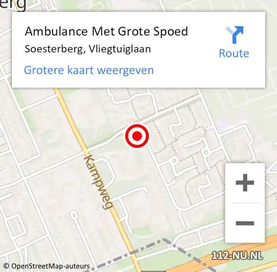 Locatie op kaart van de 112 melding: Ambulance Met Grote Spoed Naar Soesterberg, Vliegtuiglaan op 8 juli 2015 19:56