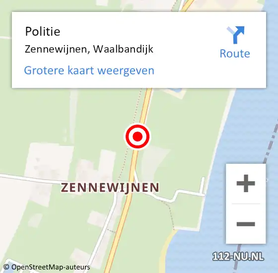 Locatie op kaart van de 112 melding: Politie Zennewijnen, Waalbandijk op 8 juli 2015 20:05