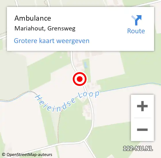 Locatie op kaart van de 112 melding: Ambulance Mariahout, Grensweg op 8 juli 2015 20:14