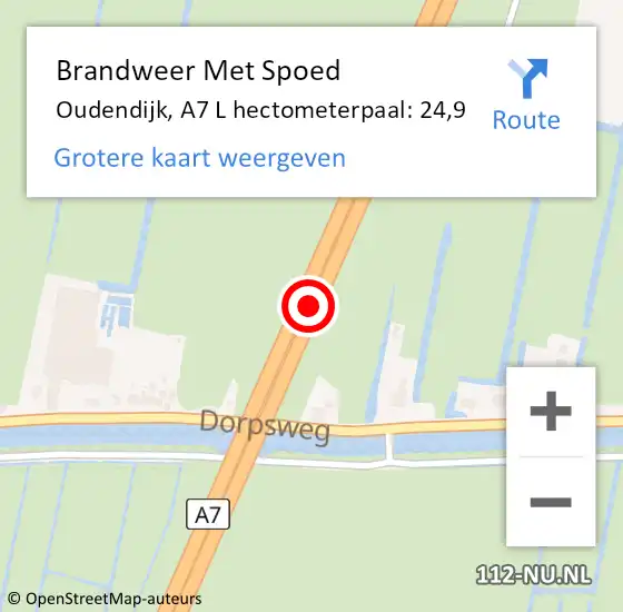 Locatie op kaart van de 112 melding: Brandweer Met Spoed Naar Oudendijk, A7 L hectometerpaal: 24,9 op 8 juli 2015 21:41