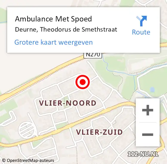 Locatie op kaart van de 112 melding: Ambulance Met Spoed Naar Deurne, Theodorus de Smethstraat op 8 juli 2015 22:40