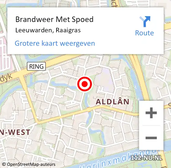 Locatie op kaart van de 112 melding: Brandweer Met Spoed Naar Leeuwarden, Raaigras op 9 juli 2015 00:29