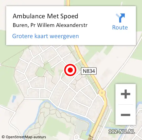 Locatie op kaart van de 112 melding: Ambulance Met Spoed Naar Buren, Pr Willem Alexanderstr op 9 juli 2015 01:56