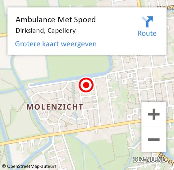 Locatie op kaart van de 112 melding: Ambulance Met Spoed Naar Dirksland, Capellery op 9 juli 2015 04:55