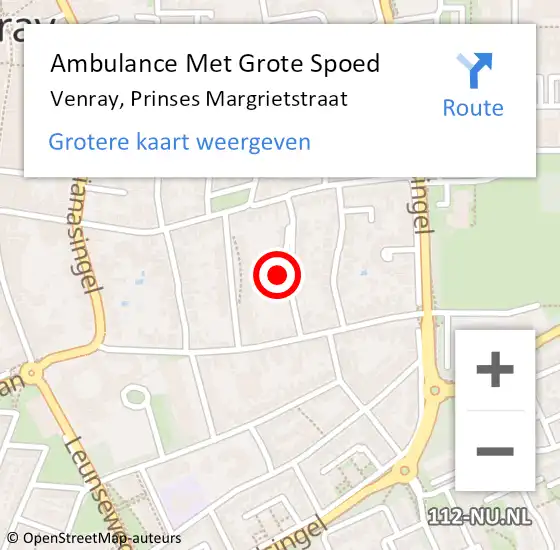 Locatie op kaart van de 112 melding: Ambulance Met Grote Spoed Naar Venray, Prinses Margrietstraat op 9 juli 2015 08:33