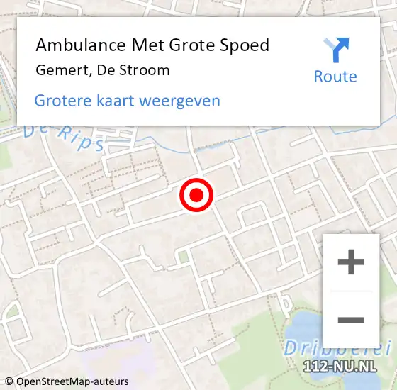 Locatie op kaart van de 112 melding: Ambulance Met Grote Spoed Naar Gemert, De Stroom op 9 juli 2015 08:42