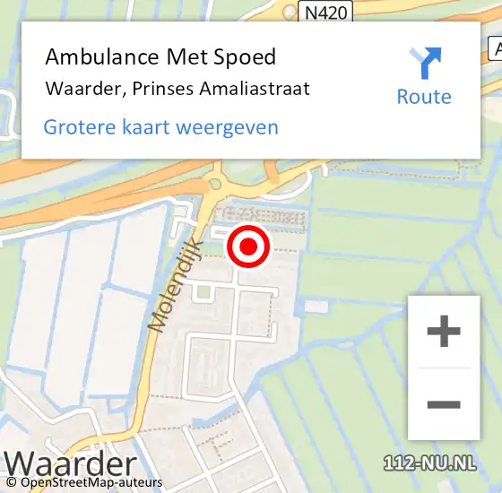 Locatie op kaart van de 112 melding: Ambulance Met Spoed Naar Waarder, Prinses Amaliastraat op 9 juli 2015 09:58