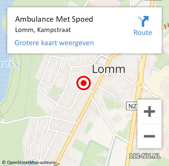 Locatie op kaart van de 112 melding: Ambulance Met Spoed Naar Lomm, Kampstraat op 9 juli 2015 10:45