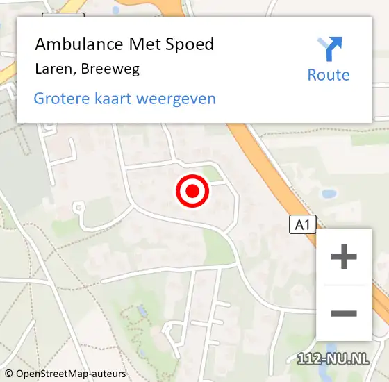 Locatie op kaart van de 112 melding: Ambulance Met Spoed Naar Laren, Breeweg op 9 juli 2015 11:20