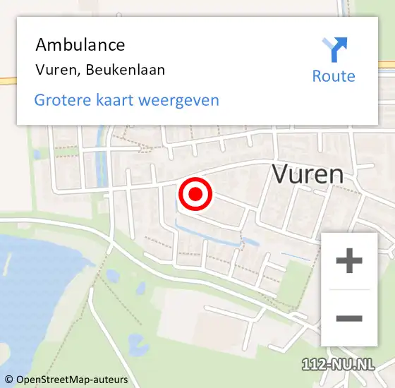 Locatie op kaart van de 112 melding: Ambulance Vuren, Beukenlaan op 9 juli 2015 13:48