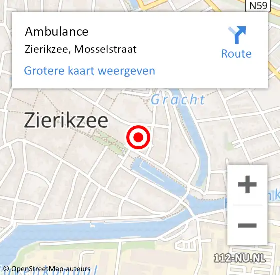 Locatie op kaart van de 112 melding: Ambulance Zierikzee, Mosselstraat op 9 juli 2015 14:16