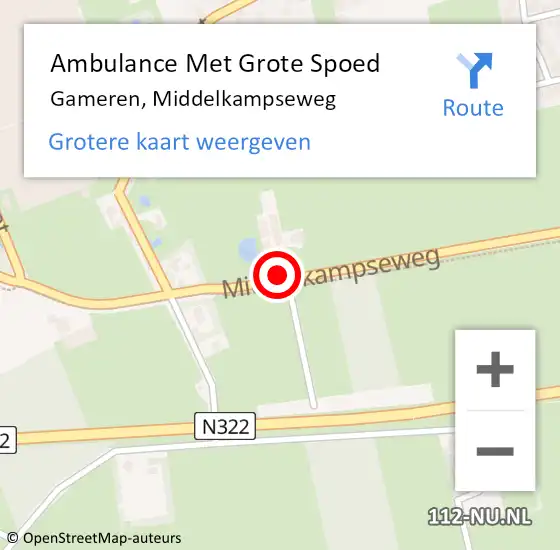 Locatie op kaart van de 112 melding: Ambulance Met Grote Spoed Naar Gameren, Middelkampseweg op 9 juli 2015 16:00