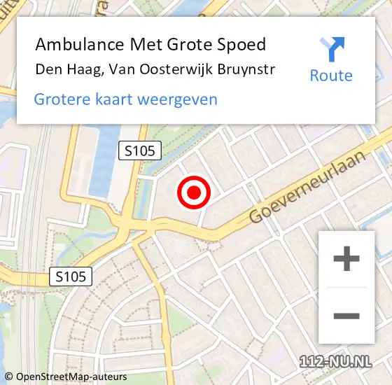 Locatie op kaart van de 112 melding: Ambulance Met Grote Spoed Naar Den Haag, Van Oosterwijk Bruynstr op 9 juli 2015 16:30