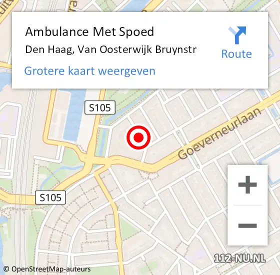 Locatie op kaart van de 112 melding: Ambulance Met Spoed Naar Den Haag, Van Oosterwijk Bruynstr op 9 juli 2015 16:54
