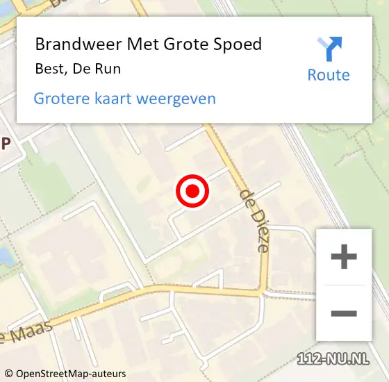 Locatie op kaart van de 112 melding: Brandweer Met Grote Spoed Naar Best, De Run op 9 juli 2015 17:07