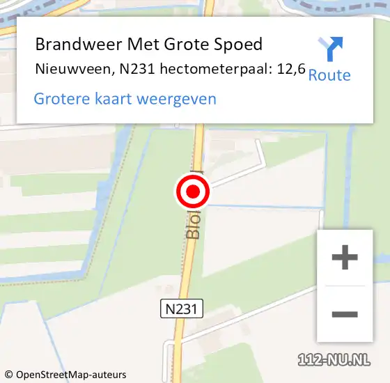 Locatie op kaart van de 112 melding: Brandweer Met Grote Spoed Naar Nieuwveen, N231 hectometerpaal: 12,6 op 9 juli 2015 17:08