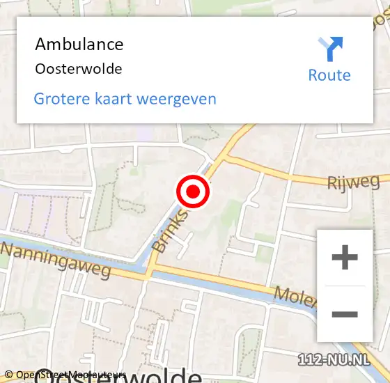 Locatie op kaart van de 112 melding: Ambulance Oosterwolde op 9 juli 2015 18:32