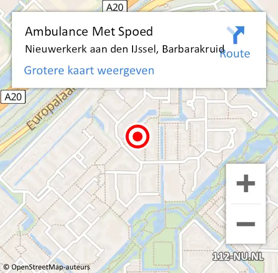 Locatie op kaart van de 112 melding: Ambulance Met Spoed Naar Nieuwerkerk aan den IJssel, Barbarakruid op 9 juli 2015 18:59