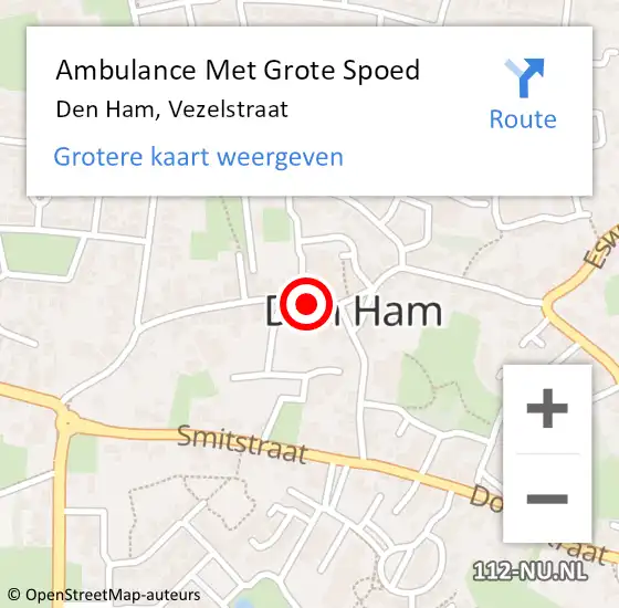 Locatie op kaart van de 112 melding: Ambulance Met Grote Spoed Naar Den Ham, Vezelstraat op 9 juli 2015 19:23