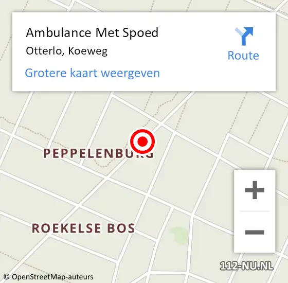 Locatie op kaart van de 112 melding: Ambulance Met Spoed Naar Otterlo, Koeweg op 9 juli 2015 19:45