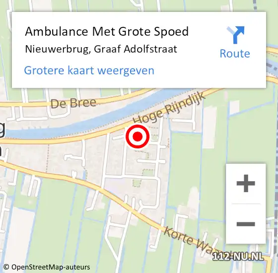 Locatie op kaart van de 112 melding: Ambulance Met Grote Spoed Naar Nieuwerbrug, Graaf Adolfstraat op 9 juli 2015 20:06