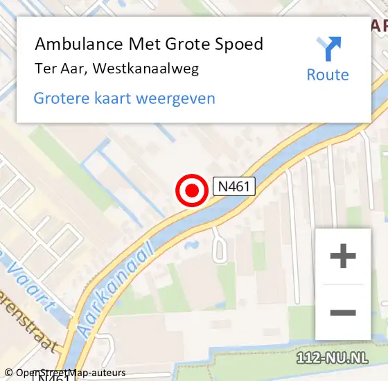 Locatie op kaart van de 112 melding: Ambulance Met Grote Spoed Naar Ter Aar, Westkanaalweg op 9 juli 2015 20:14