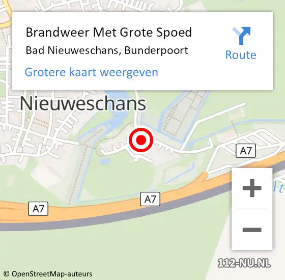 Locatie op kaart van de 112 melding: Brandweer Met Grote Spoed Naar Bad Nieuweschans, Bunderpoort op 9 juli 2015 23:35